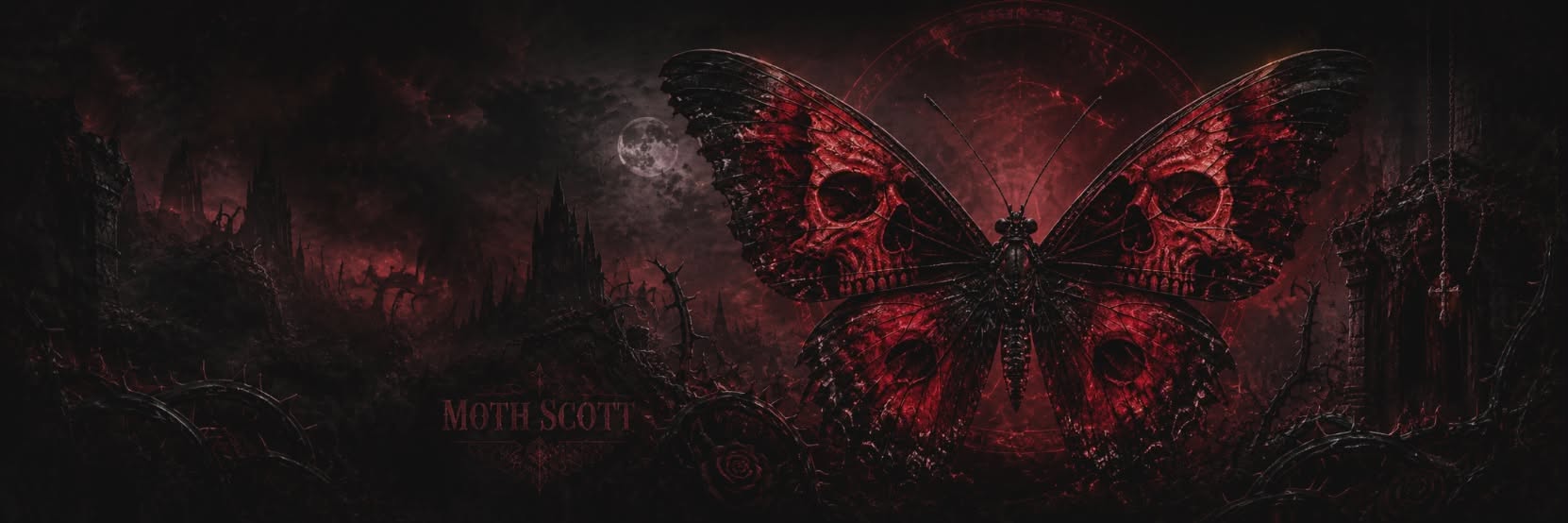 Moth Scott dark red butterfly banner